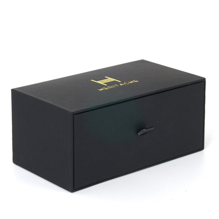 Customized Black Paper Gift Box With Drawer Hard Rigid Cardboard Material