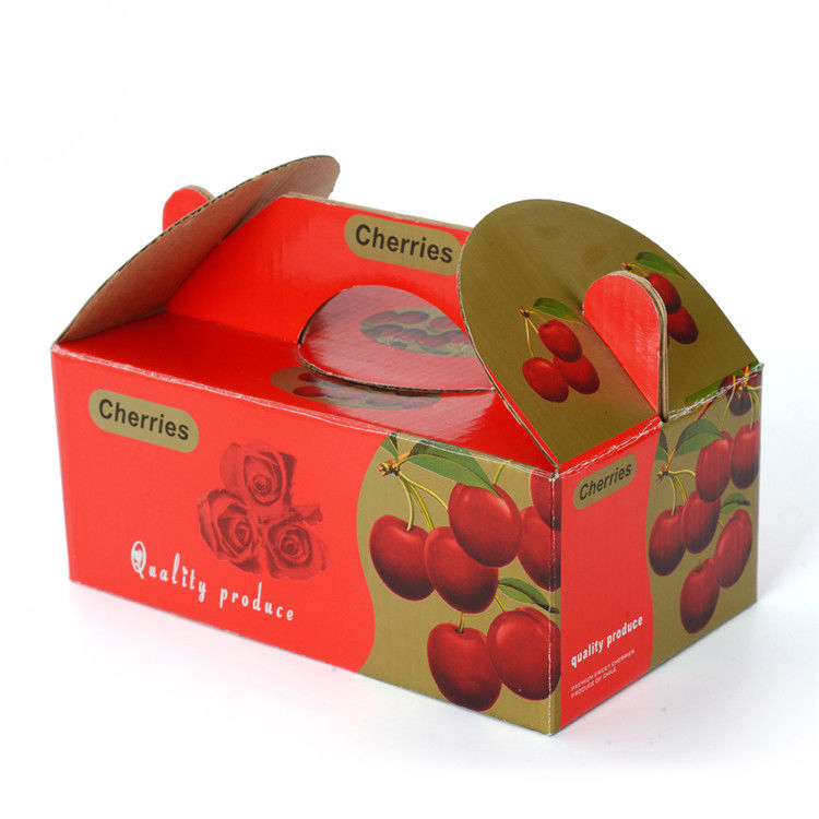 Full Color Corrugated Carton Box / Cherry Fruit Packaging Boxes With Handle
