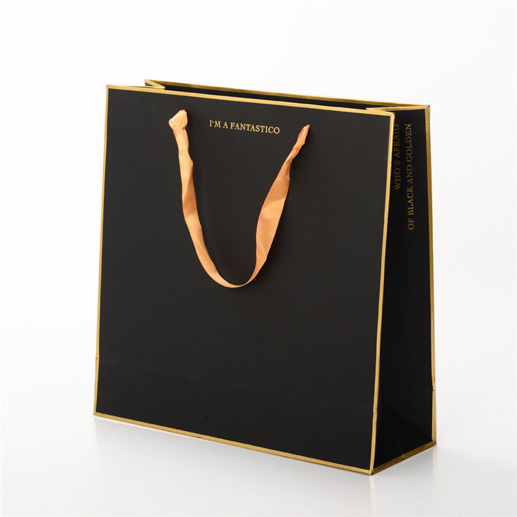 Luxury Hot Stamping Printed Paper Shopping Bags With Ribbon Handle Custom Size