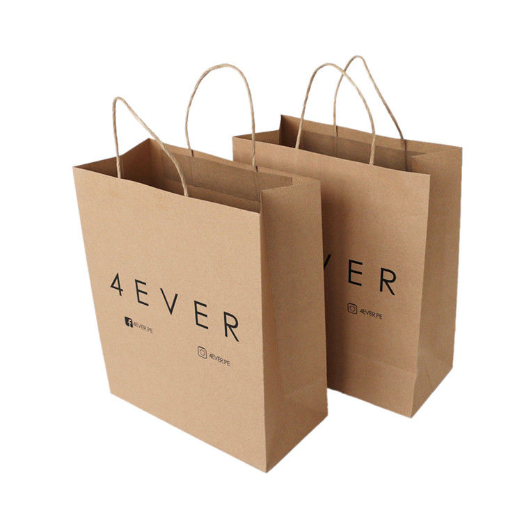 Eco Friendly Kraft Paper Shopping Bag ,  Brown Paper Bags With Handles Custom Logo