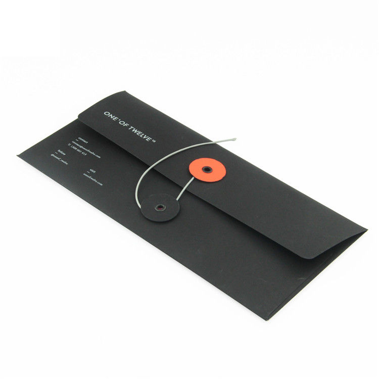 Black Color Custom Paper Card Envelopes Printing With String Closure