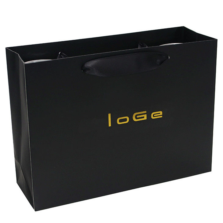 Custom Luxury Black Garment Packaging Paper Bag With Satin Ribbon Rope