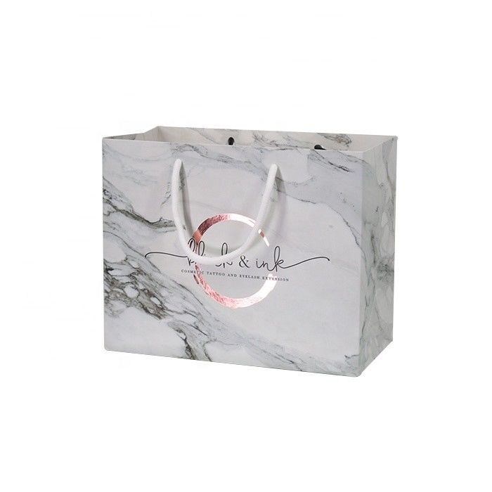 Custom Rose Gold Marble Boutique Gift Paper Carry Bags With Logo Printed