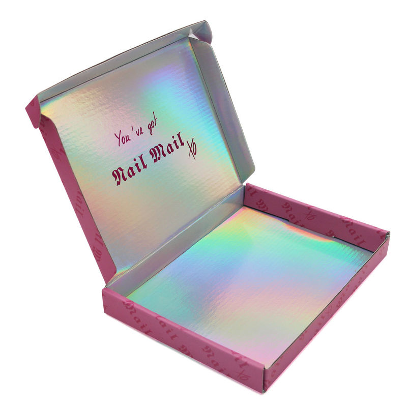 Custom Logo Printing Corrugated Cardboard Red Small Thin Holographic Mailer Box Packaging Holographic Foil Packing Box