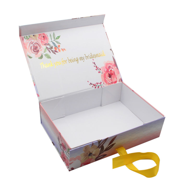 Custom Logo Printed Folding Magnetic Wedding Favor Invitation Bridesmaid Groom Gift Boxes With Ribbon