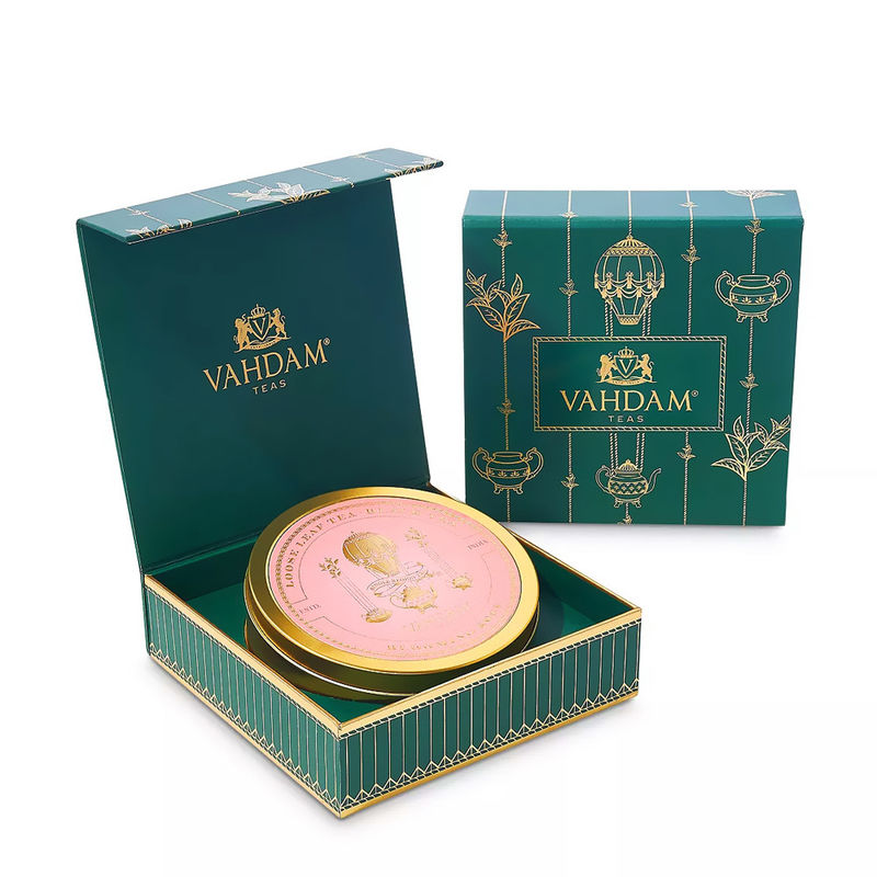 Custom Printed Green Cardboard Luxury Tea Tin Packaging Gift Box