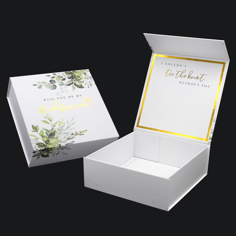 Custom Wedding Favour Invitations Bridal Bridesmaid Groomsmen Proposal Boxes Folding Magnetic Gift Box White Gold