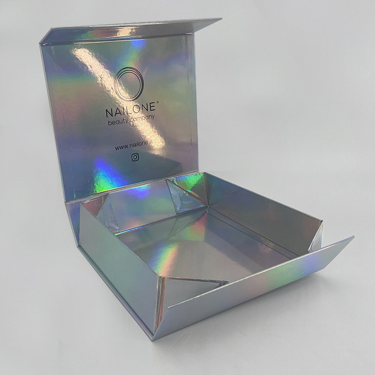 Custom Printed Deluxe Holographic Rigid Foldable Magnetic Closure Gift Cosmetics Packaging Paper Box