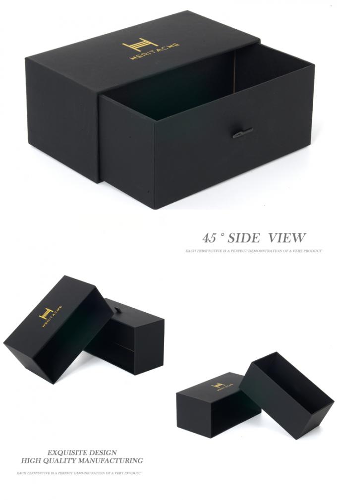 Customized Black Paper Gift Box With Drawer Hard Rigid Cardboard Material