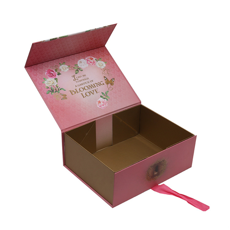 Collapsible Closure Gift Box With Ribbon , Paper